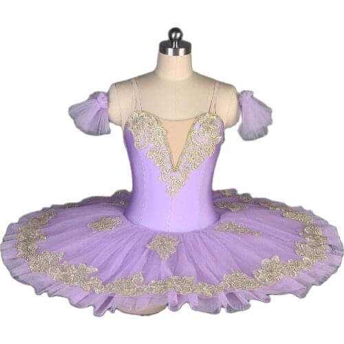 New Lilac pre-professional ballet tutu with gold applique trim Women & girl stage performance dance costumes ballet Tutu