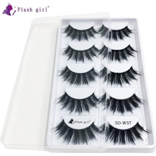 New Arrival 5D Natural Mink Eyelashes Thick Fluffy Fake Eyelash 100% Handmade Soft Eye Lashes Makeup Tools 5D-W57