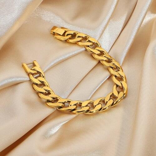 JY Boutique The New 12mm Large Flat Roadside Bracelet Is Vacuum-plated with 18K Gold Jewelry Bracelet for Women