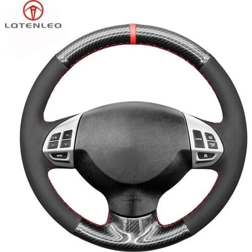 LQTENLEO Black Carbon Fiber Suede Steering Wheel Cover For Mitsubishi Lancer X 10 2007-2015 Outlander 2006-2013 ASX 2010-2013
