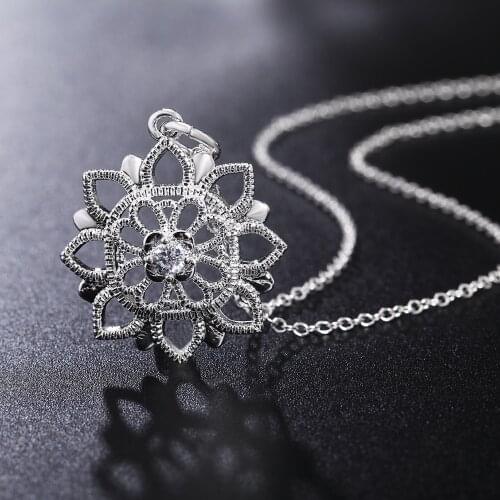 Special offer 925 Sterling Silver Zircon Elegant flower Pendant Necklace For Women 18 inches Fashion Jewelry Christmas Gifts
