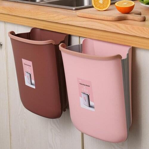 Plastic Kitchen Wall Door Hanging Folding Garbage Waste Bin Storage Cooking Trash Can