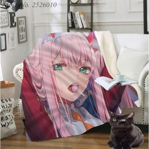 Throw blanket Darling In The FranXX 3D Velvet Plush Blanket Bedspread For Kids Girls Sherpa Blanket Couch Quilt Cover Travel 03