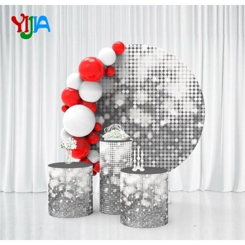 Portable stretch fabric aluminium circle frame round display backdrop wall stand With Plinth Cylinder Cover Table For Decoration