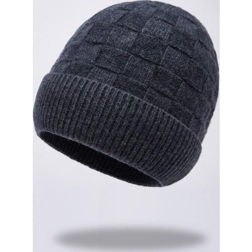 Hat Men Winter Autumn Wool Knit Beanie Warm With Brim Casual Skiing Accessory For Sports
