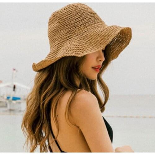 Panama Hat Women Wide Brim Sunshade Foldable Solid Color Straw Hat Sun Hat Cap Wide Brim Sunshade Sun Hat Anti-ultraviolet