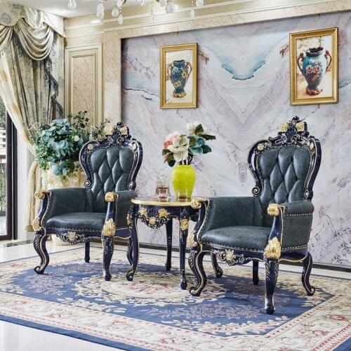 Blue Lounge Chair Combination Wholesale European Style Single Chair High Back Leather Negotiation Chairs Single Sofa