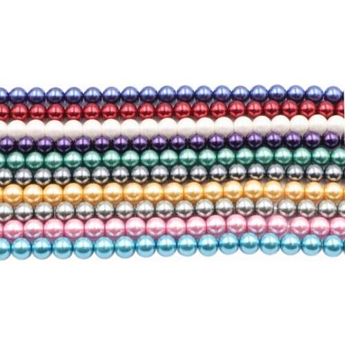 Top quality Candy Color Glass Pearl Sea Shell Round Loose Beads for Jewelry Making Simulated Pearl DIY Necklace Bracelet 15"A875