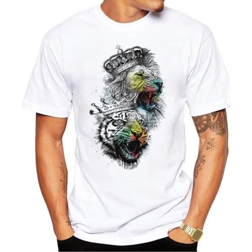 TEEHUB New Fashion Men T-Shirt Hipster King of Lion Tiger Printed Tshirts Cool Tops Short Sleeve Funny Tee