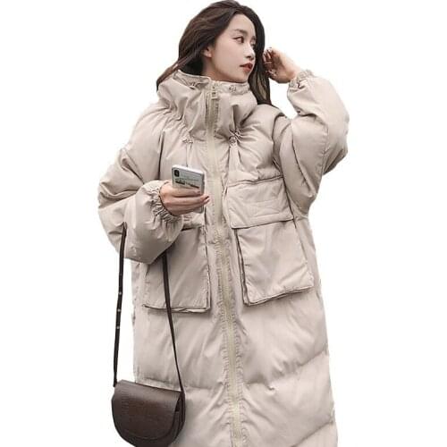 Thick Warm Long Winter Jacket Women Fashion Large Fur Collar Plus Size Parka Over The Knee Down Cotton Jacket Loose Coat Ls146