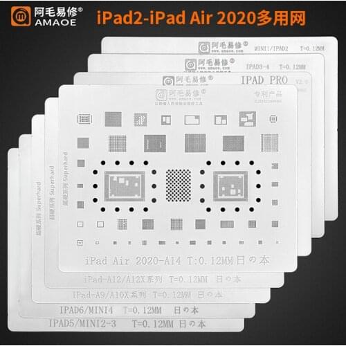 Amaoe BGA Reballing Stencil for iPad Pro iPad A9 A12X 6 5 4 3 2 Air 2020 Mini4 3 2 1 CPU IC Tin Plant Net 0.12MM