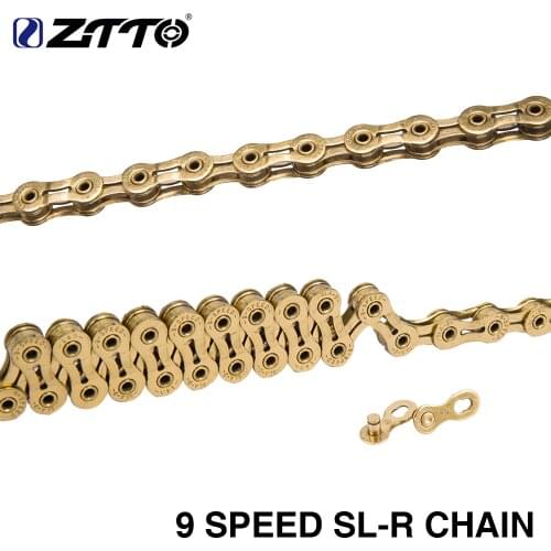 ZTTO MTB 9 Speed Bike Chain 9s 27s Golden SLR Mountain Road Bicycle Chain ultralight Part Durable Gold for Bike Parts