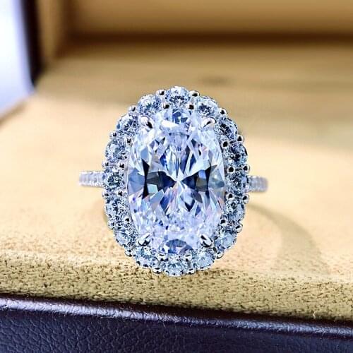 High Quality 925 Sterling Silver Oval 8*12mm Created Moissanite Mosaic Lighting Engagement Ring Women Fine Jewelry Birthday Gift