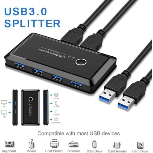 Pohiks 1pc 5Gbps High Speed USB3.0 Switch Selector 4-ports USB Multi Interface Device Splitter For Keyboard/Mouse/Card Reader
