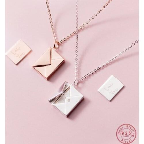 WANTME Genuine 925 Sterling Silver Jewelry Square Confession Love Letter Envelope Pendant Necklace Custom Lettering On The Back
