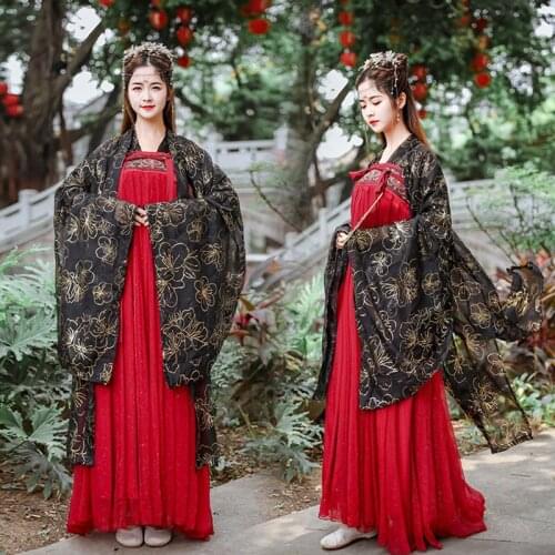 Women Ancient Costume Traditional Chinese Dance Hanfu Dress Classical Dynasty Students Folk Festival Performance Wear DWY2821