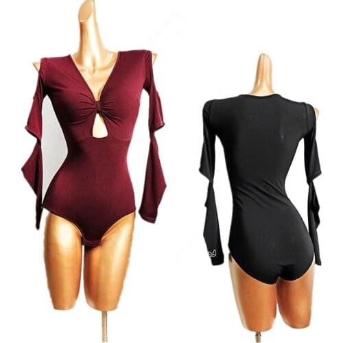 2021 New Latin Dance Dress Tops Women Lotus Shoulder Latin Dancing Clothes Belly Ballroom Tango Dresses women dance top