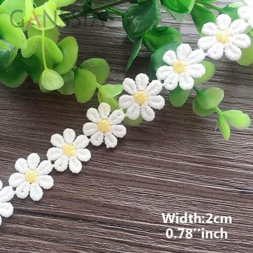 1yrd/lot Width:2.0cm Kawaii little daisy design Water soluble cotton lace, Ivory and yellow color chemical lace (ss-384)