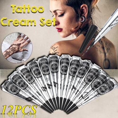 12Pcs 25g Natural Mehndi Henna Cones Indian Henna Tattoo Paste For Temporary Tattoo Sticker Mehndi Makeup Body Paint