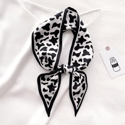 2021 Fashion Thin Narrow Cow Print Bag Small Silk Scarf Women Animal Zebra Hair Belt Ribbon Scarf Female