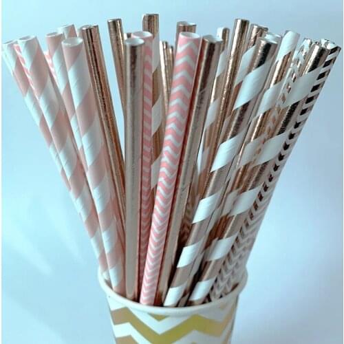 25pcs/Set Disposable Paper Straws Creative Glitter Drinking Straw Fashion Birthday Party Supplies Mix Stripes Tableware
