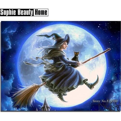 5D DIY Diamond Painting Cartoon Magician Cat Moon Full Drill Mosaic Rhinestone Cross Stitch Kit Handmade Embroider Crafts 187339