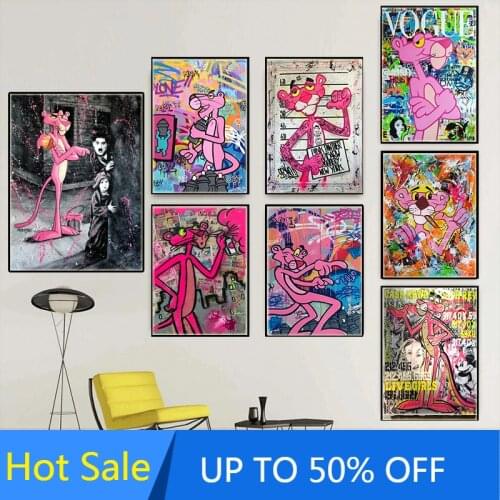 Animation Graffiti Pink Panther Posters Disney Canvas Painting Prints Street Wall Art Picture Living Room Decoration Home Decor