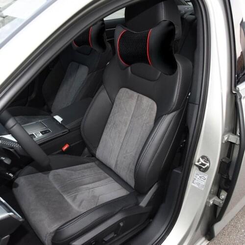 Car Accessories Interior Car Headrest Neck Pillow Travel Neck Pillow 2Pcs Support Seat Accessories PU Leather Knitted