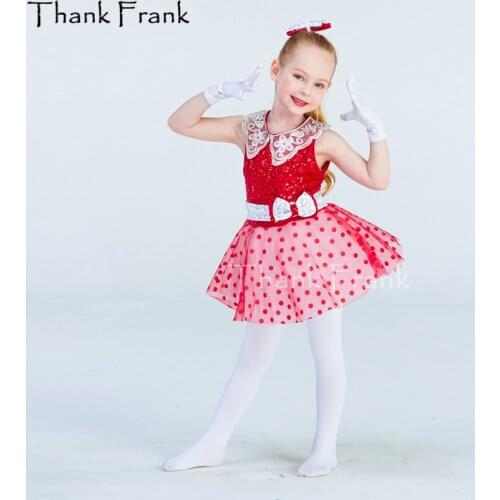 Polka Dot Sequin Ballet Tutu Dress Girls Adult Lace Neck Bow Dance Costume Thank Frank C403
