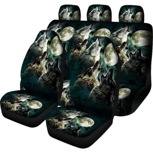 Aimaao Car Seat Cover Animal Wolf Moon Print Car Seat Cushions Fit SUV Sedan Van For Suzuki Samurai Fiat 500 Peugeot Partner