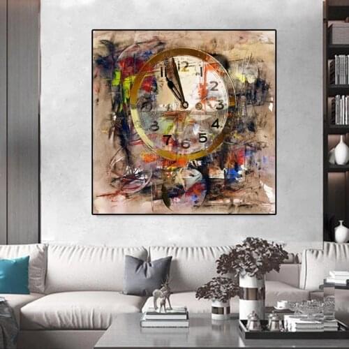 Color Graffiti Clock Canvas Painting Creative Retro Art Posters and Prints Cuadros Wall Pictures for Living Room Home Decoration