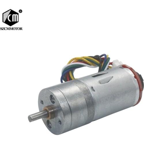 12RPM-1360RPM Large Torque Speed Reduction Gear Motor with Encoder 25mm Diameter Gearbox Encoder Geared Motor