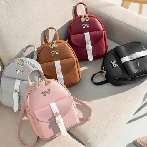 Children Girls Preppy Style Hit Color Bow Leaf Backpack Cute Leather Shoulder Bag Children Girls Preppy Style Hit Color Bow