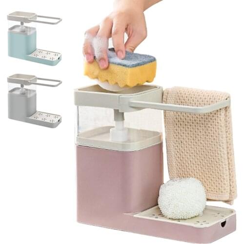Soap Dispenser Kitchen Towel Rack Sponge Holder Bathroom 3-in-1 Manual Press Soap Box Multifunctional cleaning combination