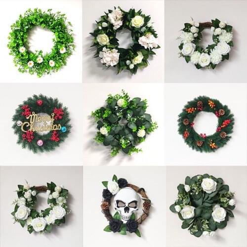 Artificial Eucalyptus Garland White Rose Flower Garland Festival Home Decoration Pine Cone And Berries Garland For Christmas New