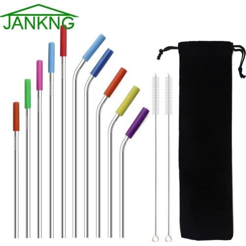 JANKNG 2 Pcs 304 Stainless Steel Straw For 20&30oz Tumbler Reusable Straw Metal Straws With Colorful Silicone Tip Cleaning Brush