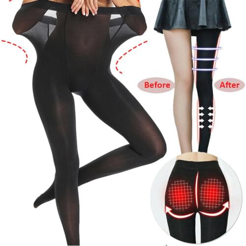 2 Size Down Compression Pantyhose Women Tights Buttocks Lifting Leg Sliming Shaper Pantyhoses Stockings Black Beige