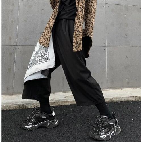 Ins abstinence line eight-point suit pants male Hong Kong style pure black wide-leg old daddy pants nine-point straight fall cas