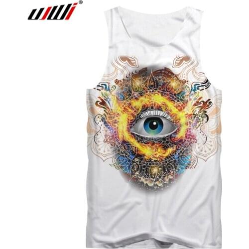 UJWI Tank Top White New Arrivals Fashion Men Cool Psychedelic Eye Printed 3D Tanktops Teens O Neck Sleeveless Sportwear Shirts