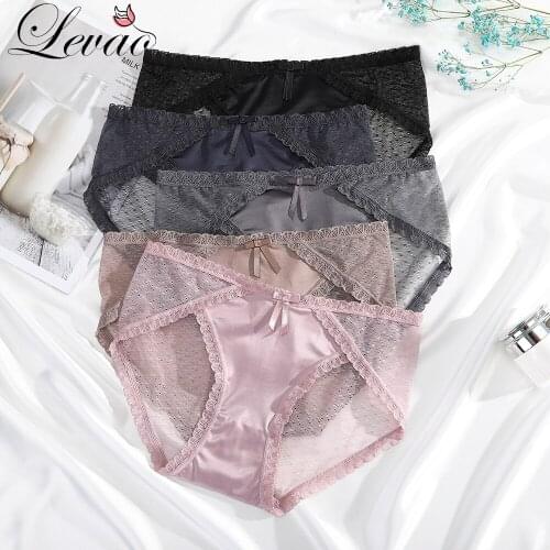 LEVAO Fashion Lace Ice Silk Underwear Women Transparent Panties Sexy Briefs Seamless Lingerie Plus Size Girls Bikini Traceless