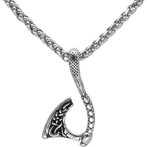 Men viking axe stainless steel necklace viking jewelry with valknut gift bag