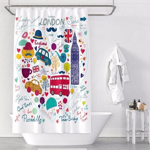 Custom Made Shower Curtain Bathroom Curtain Partition 1.2/1.5/1.8/2x1.8m 1.5x2m 1.8x2m 2x2m 2.4x2m Car Bus London Tower White