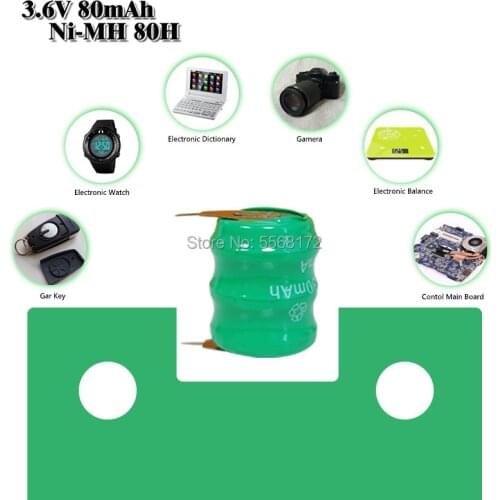 80mAh 3.6V NI-MH Batteries With Pins Rechargeable Button Cell Battery for Clock memory lawn lamp