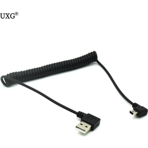 New mini usb male 90 degree right angled to usb male right angled spring Retractable cable sync data charge 1m