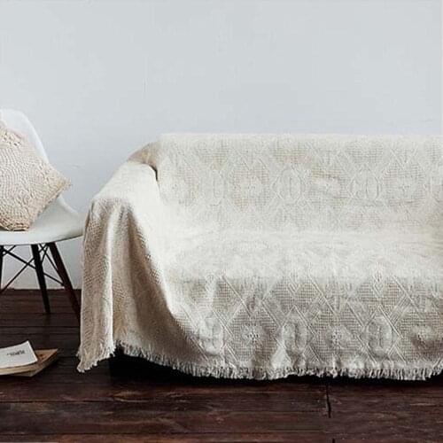 RAYUAN Nordic Style 100% Cotton Beige Plaid Crochet Thread Blanket Throw Grid Sofa Chair Cover Tapestry Bed Lid Carpets Towel