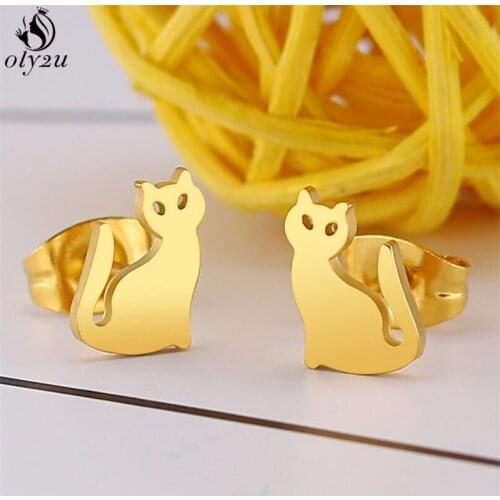 Oly2u Cute Kitten Cartoon Animal Stud Earrings for Women Simple Stainless Steel Earings Accessories boucle d'oreille femme