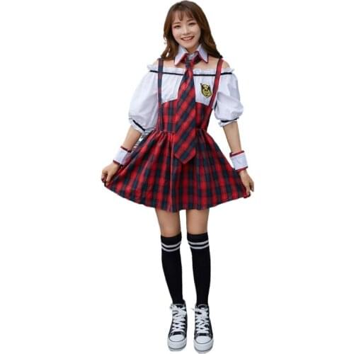 Halloween Split Tie Flat Shoulder Lattice Suspenders Student Dress Skirt Bar and Nightclub Party Uniform