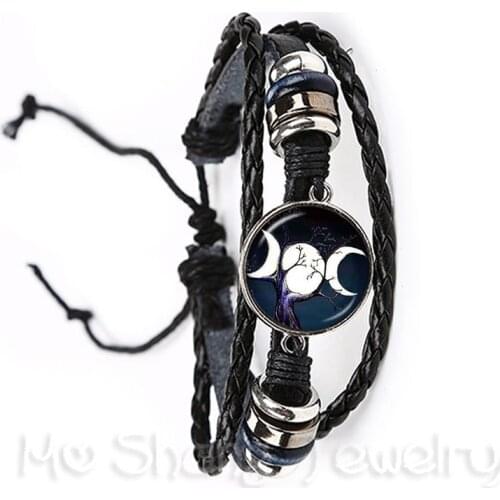 Triple Moon Goddess Wicca Pentagram Magic Amulet Talisman Men Women Bracelet Tibetan Vintage Jewelry Gift For Family Talisman