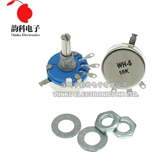 2pcs WH5-1A Carbon Potentiometer 1K 2K 10K 47K 4K7 470R 100K 470K 220K 1K5 22K 1M ohm 3-Terminals Round Shaft Rotary Taper WH5