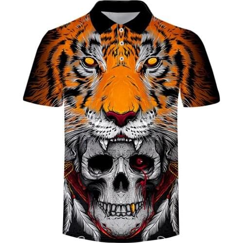 LCFA Fasion Polo Shirt Mens Casual Skull Tiger 3D Print Quick-drying Short Sleeve Shirt Man Motorcycle Biker Tops Tee Shirts